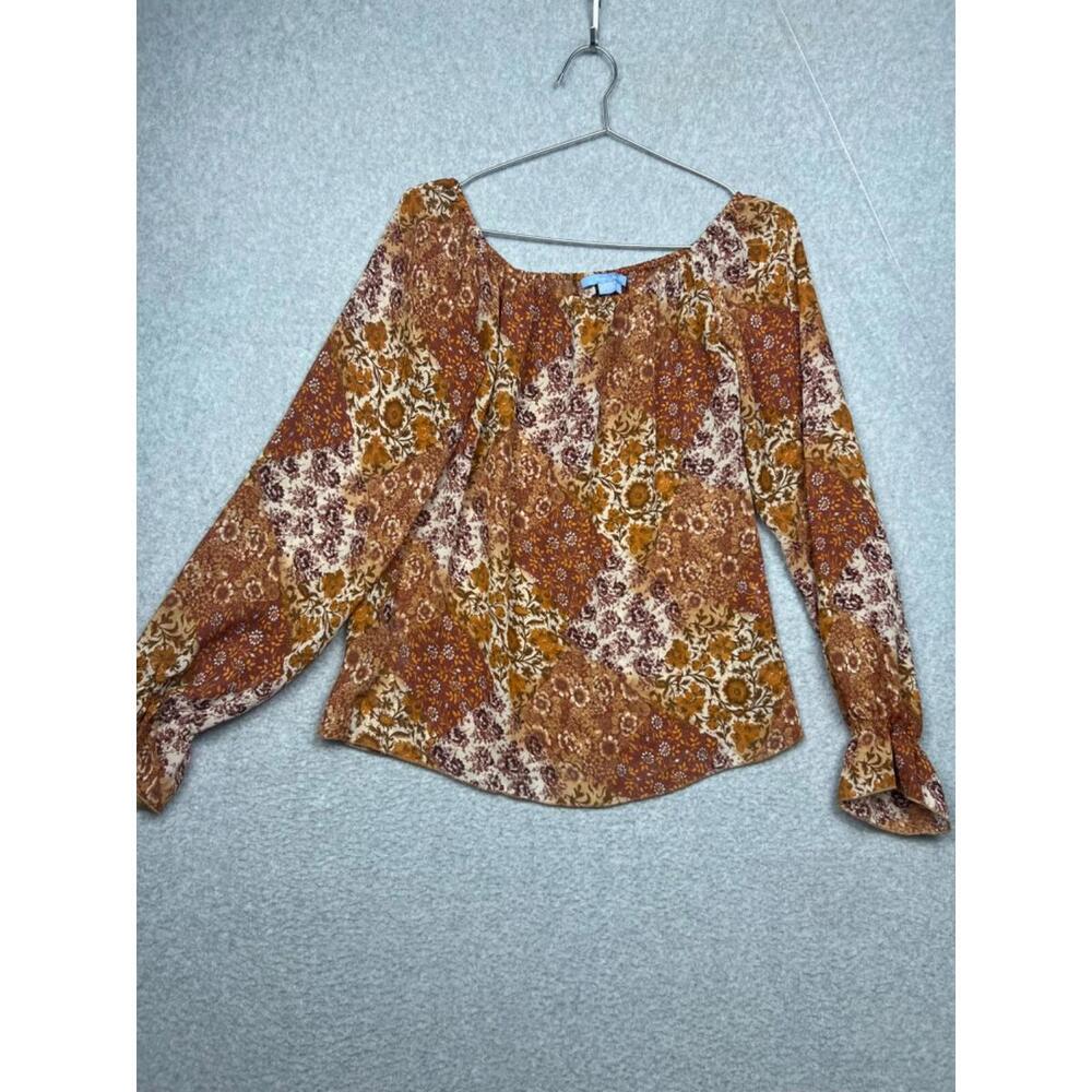 Zara Women's Sheer Floral Blouse Size M 70s Boho Peasant Off-Shoulder Indie